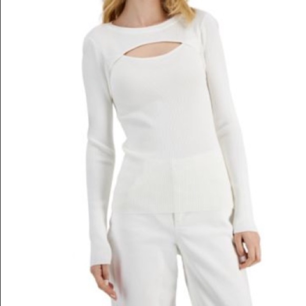 INC White Cutout Ribbed Sweater NWT